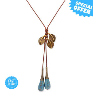BRAND NEW MINACHI Vintage Bohemian Leaf Charm Long Y Necklace